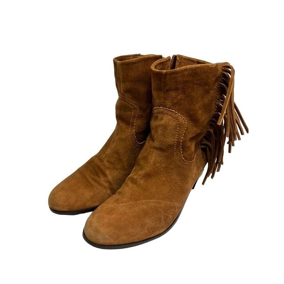 SAM EDELMAN 'Louie' Fringed Western Ankle Boots, Brown Suede 12M - Picture 3 of 12